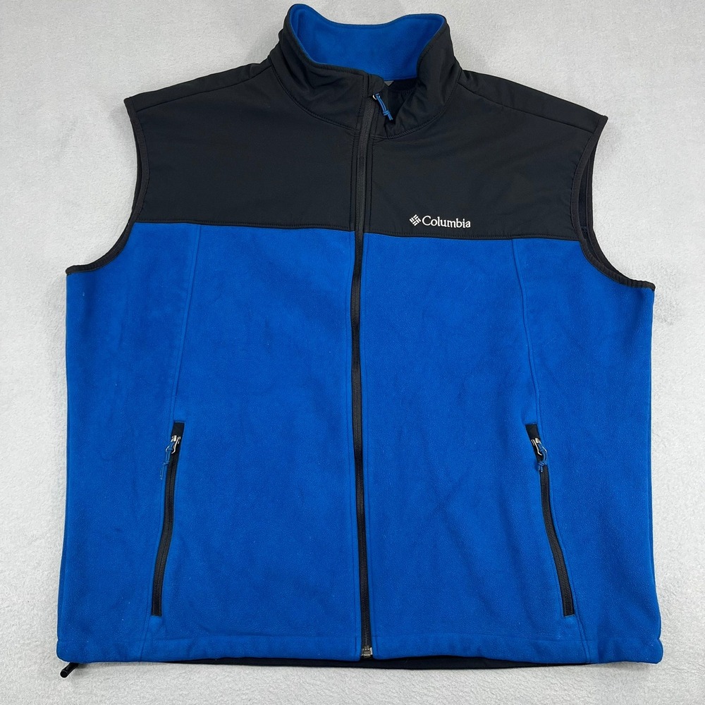Columbia Mens XXL Blue‎ Black Full Zip Fleece Vest Softshell Overlay